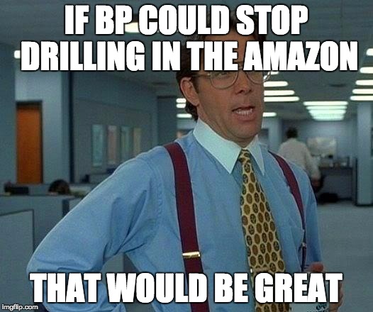 That Would Be Great Meme | IF BP COULD STOP DRILLING IN THE AMAZON; THAT WOULD BE GREAT | image tagged in memes,that would be great | made w/ Imgflip meme maker