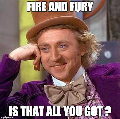 Creepy Condescending Wonka Meme | FIRE AND FURY; IS THAT ALL YOU GOT ? | image tagged in memes,creepy condescending wonka | made w/ Imgflip meme maker