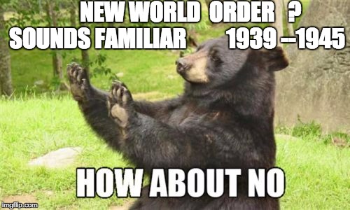How About No Bear | NEW WORLD  ORDER   ?
 SOUNDS FAMILIAR

   
   1939 --1945 | image tagged in memes,how about no bear | made w/ Imgflip meme maker