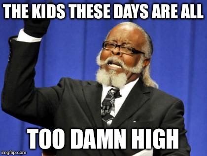 The Kids Are Too High | THE KIDS THESE DAYS ARE ALL; TOO DAMN HIGH | image tagged in memes,too damn high | made w/ Imgflip meme maker