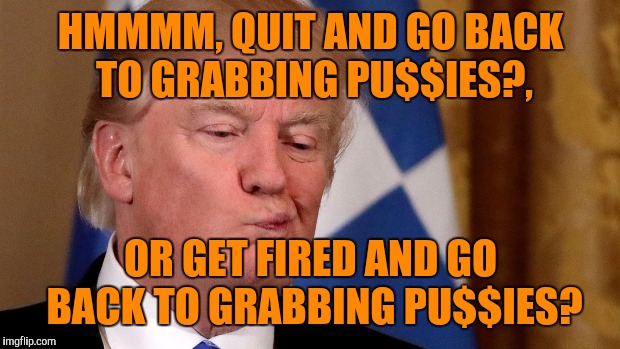 HMMMM, QUIT AND GO BACK TO GRABBING PU$$IES?, OR GET FIRED AND GO BACK TO GRABBING PU$$IES? | made w/ Imgflip meme maker
