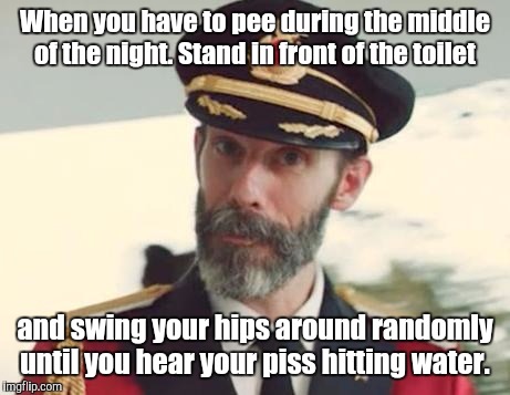 When you have to pee during the middle of the night. Stand in front of the toilet and swing your hips around randomly until you hear your pi | made w/ Imgflip meme maker