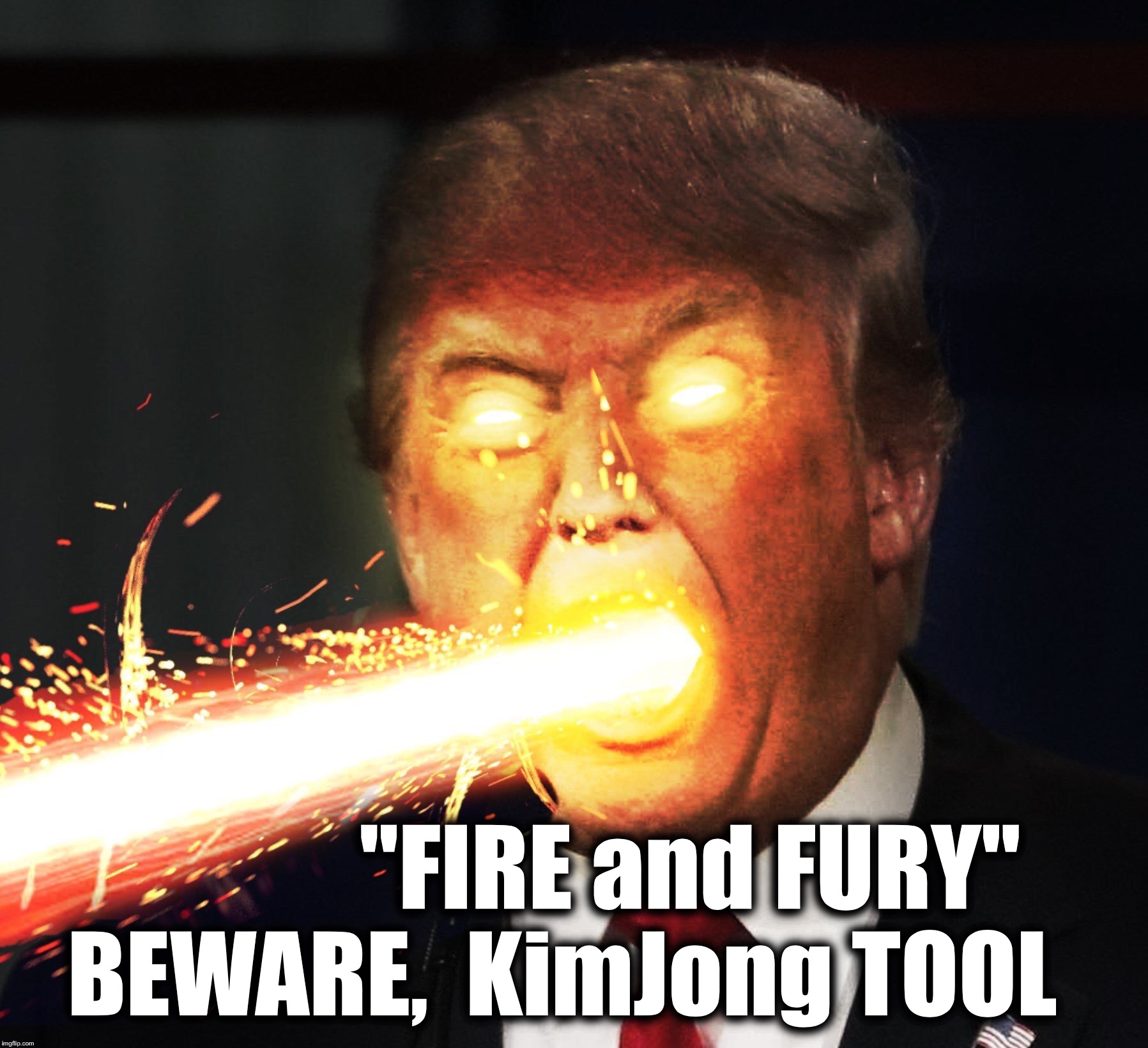 BEWARE,  KimJong TOOL; "FIRE and FURY" | image tagged in fire and furry | made w/ Imgflip meme maker