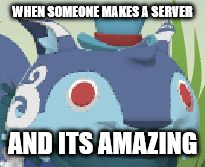 Surprised Blue Lynx | WHEN SOMEONE MAKES A SERVER; AND ITS AMAZING | image tagged in surprised blue lynx | made w/ Imgflip meme maker