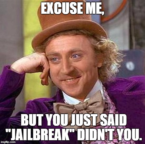 Creepy Condescending Wonka Meme | EXCUSE ME, BUT YOU JUST SAID "JAILBREAK" DIDN'T YOU. | image tagged in memes,creepy condescending wonka | made w/ Imgflip meme maker