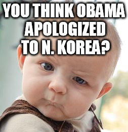 Skeptical Baby Meme | YOU THINK OBAMA APOLOGIZED TO N. KOREA? | image tagged in memes,skeptical baby | made w/ Imgflip meme maker