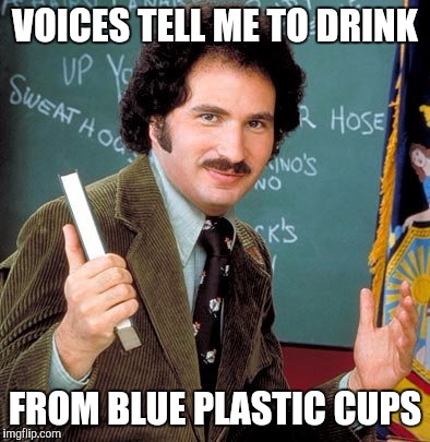 Memes, Kotter | VOICES TELL ME TO DRINK FROM BLUE PLASTIC CUPS | image tagged in memes kotter | made w/ Imgflip meme maker