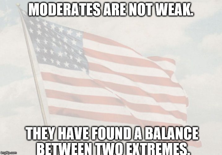 Patriotic | MODERATES ARE NOT WEAK. THEY HAVE FOUND A BALANCE BETWEEN TWO EXTREMES. | image tagged in patriotic | made w/ Imgflip meme maker