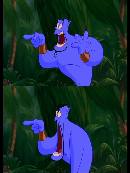 High Quality Aladdin Surprised Genie Jaw Drop Blank Meme Template. 