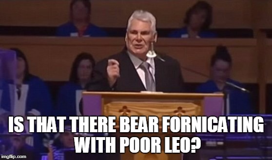 IS THAT THERE BEAR FORNICATING WITH POOR LEO? | made w/ Imgflip meme maker