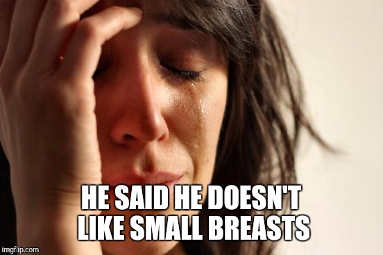 First World Problems Meme | HE SAID HE DOESN'T LIKE SMALL BREASTS | image tagged in memes,first world problems | made w/ Imgflip meme maker