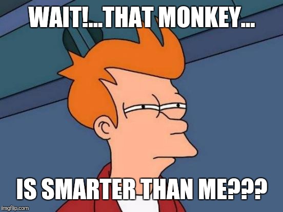 Futurama Fry Meme | WAIT!...THAT MONKEY... IS SMARTER THAN ME??? | image tagged in memes,futurama fry | made w/ Imgflip meme maker