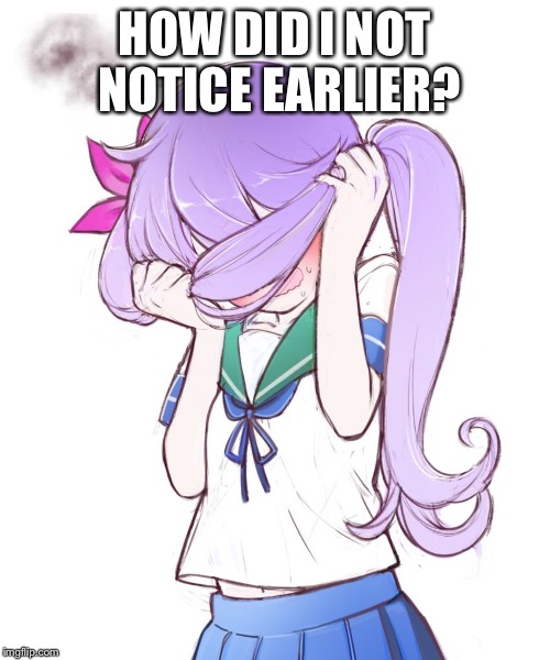 Embarrassed Anime Girl | HOW DID I NOT NOTICE EARLIER? | image tagged in embarrassed anime girl | made w/ Imgflip meme maker