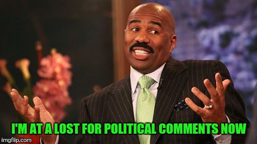 Steve Harvey Meme | I'M AT A LOST FOR POLITICAL COMMENTS NOW | image tagged in memes,steve harvey | made w/ Imgflip meme maker