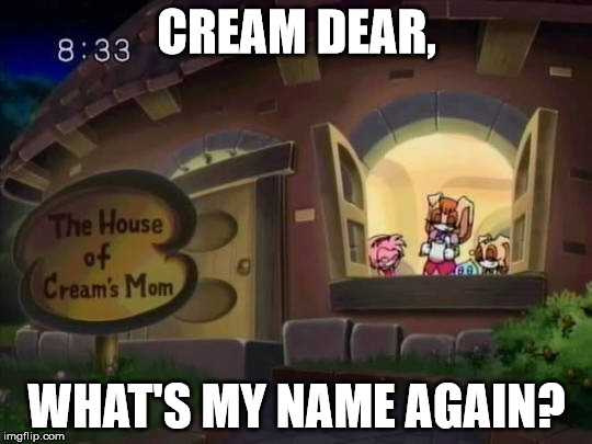 Cream Dear, What's my name again? | CREAM DEAR, WHAT'S MY NAME AGAIN? | image tagged in cream the rabbit,sonic the hedgehog,cream whats my name,cream's mom | made w/ Imgflip meme maker