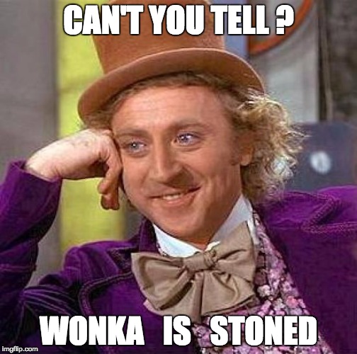Creepy Condescending Wonka | CAN'T YOU TELL ? WONKA   IS   STONED | image tagged in memes,creepy condescending wonka | made w/ Imgflip meme maker