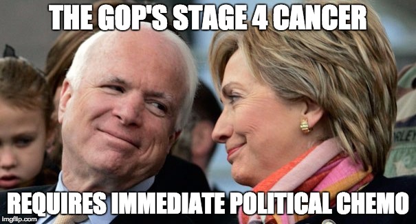 GOP's BRAIN CANCER | THE GOP'S STAGE 4 CANCER; REQUIRES IMMEDIATE POLITICAL CHEMO | image tagged in john mccain | made w/ Imgflip meme maker