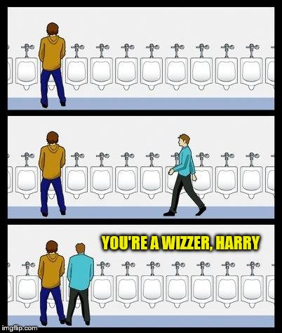Urinal Guy | YOU'RE A WIZZER, HARRY | image tagged in urinal guy | made w/ Imgflip meme maker