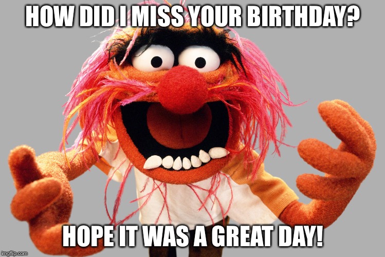animal muppets | HOW DID I MISS YOUR BIRTHDAY? HOPE IT WAS A GREAT DAY! | image tagged in animal muppets | made w/ Imgflip meme maker