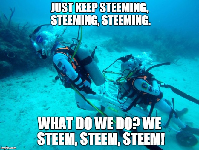 JUST KEEP STEEMING, STEEMING, STEEMING. WHAT DO WE DO? WE STEEM, STEEM, STEEM! | made w/ Imgflip meme maker