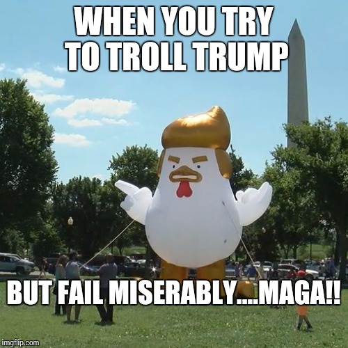 trump chicken | WHEN YOU TRY TO TROLL TRUMP; BUT FAIL MISERABLY....MAGA!! | image tagged in trump chicken | made w/ Imgflip meme maker