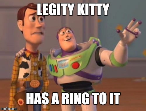 X, X Everywhere Meme | LEGITY KITTY HAS A RING TO IT | image tagged in memes,x x everywhere | made w/ Imgflip meme maker