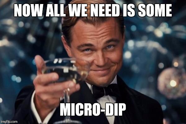 Leonardo Dicaprio Cheers Meme | NOW ALL WE NEED IS SOME MICRO-DIP | image tagged in memes,leonardo dicaprio cheers | made w/ Imgflip meme maker