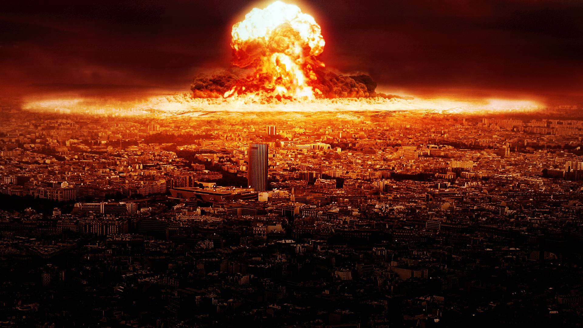 massive nuclear explosion destroying city. Blank Meme Template