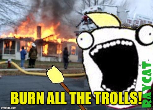 Disaster All The Y | BURN ALL THE TROLLS! | image tagged in disaster all the y | made w/ Imgflip meme maker