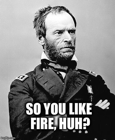 General Sherman 2 | SO YOU LIKE FIRE, HUH? | image tagged in general sherman 2 | made w/ Imgflip meme maker