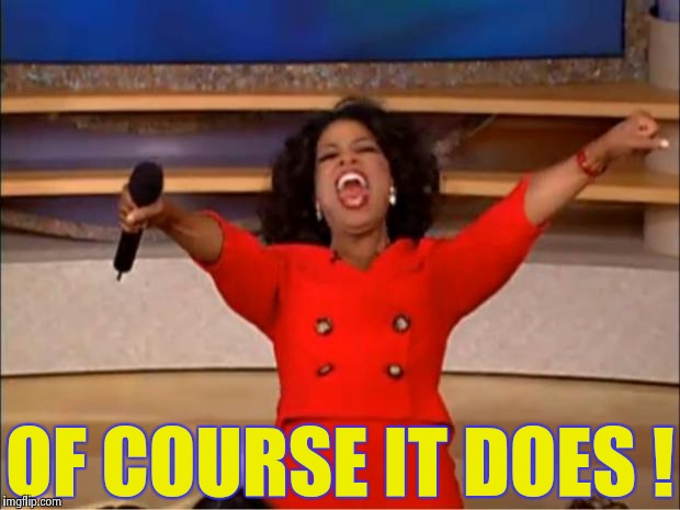Oprah You Get A Meme | OF COURSE IT DOES ! | image tagged in memes,oprah you get a | made w/ Imgflip meme maker