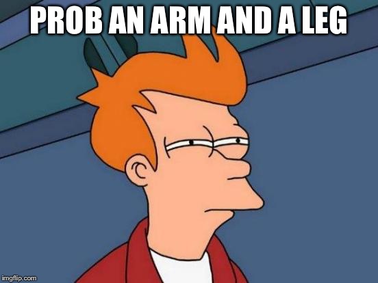 Futurama Fry Meme | PROB AN ARM AND A LEG | image tagged in memes,futurama fry | made w/ Imgflip meme maker