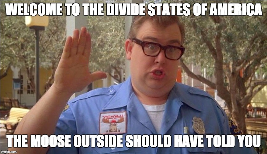 Wally World's Divided States | WELCOME TO THE DIVIDE STATES OF AMERICA; THE MOOSE OUTSIDE SHOULD HAVE TOLD YOU | image tagged in moose | made w/ Imgflip meme maker