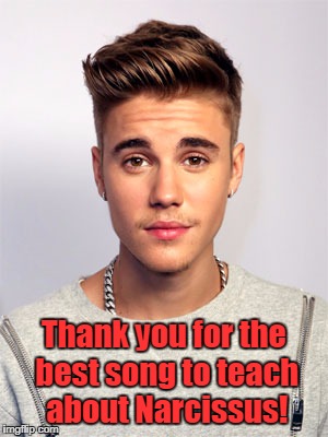 Justin Bieber | Thank you for the best song to teach about Narcissus! | image tagged in justin bieber | made w/ Imgflip meme maker