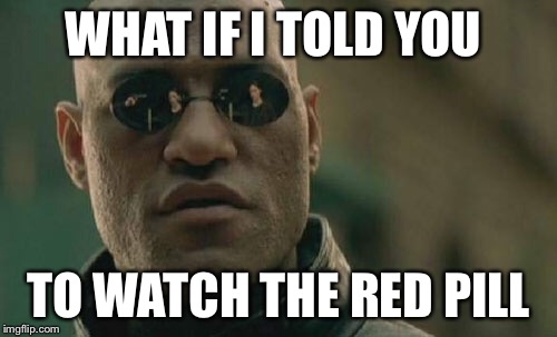 A feminist learns about the men's rights movement  | WHAT IF I TOLD YOU; TO WATCH THE RED PILL | image tagged in memes,matrix morpheus | made w/ Imgflip meme maker