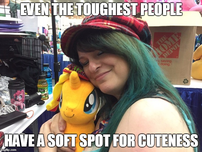 EVEN THE TOUGHEST PEOPLE; HAVE A SOFT SPOT FOR CUTENESS | image tagged in tough guy has soft side,cute,brony analysis community | made w/ Imgflip meme maker