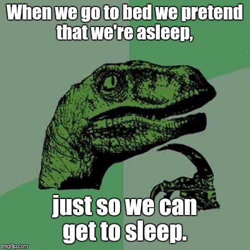 Philosoraptor Meme | When we go to bed we pretend that we're asleep, just so we can get to sleep. | image tagged in memes,philosoraptor | made w/ Imgflip meme maker