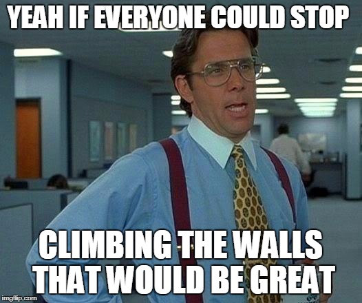 That Would Be Great Meme | YEAH IF EVERYONE COULD STOP; CLIMBING THE WALLS THAT WOULD BE GREAT | image tagged in memes,that would be great | made w/ Imgflip meme maker