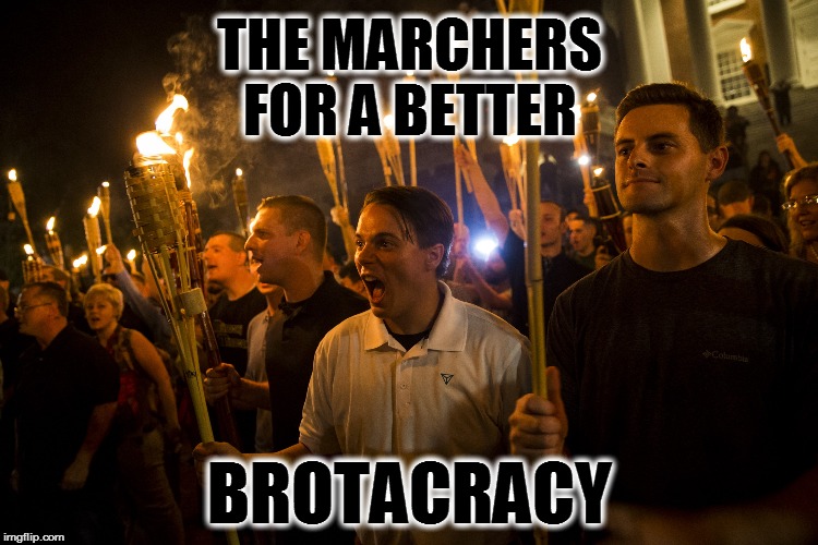 #brotacraticralliesaretheworst | THE MARCHERS FOR A BETTER; BROTACRACY | image tagged in political meme,bro,brotacrats,torch carrying angry villager | made w/ Imgflip meme maker
