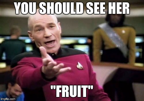 Picard Wtf Meme | YOU SHOULD SEE HER "FRUIT" | image tagged in memes,picard wtf | made w/ Imgflip meme maker