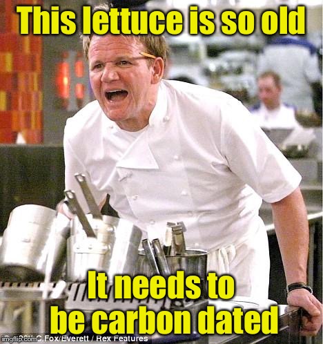 Chef Gordon Ramsay | This lettuce is so old; It needs to be carbon dated | image tagged in memes,chef gordon ramsay,lettuce,old | made w/ Imgflip meme maker