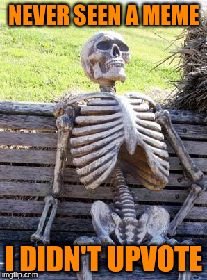 Waiting Skeleton Meme | NEVER SEEN A MEME I DIDN'T UPVOTE | image tagged in memes,waiting skeleton | made w/ Imgflip meme maker