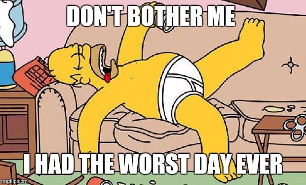 Homer-lazy | DON'T BOTHER ME; I HAD THE WORST DAY EVER | image tagged in homer-lazy | made w/ Imgflip meme maker