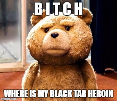 TED | B I T C H; WHERE IS MY BLACK TAR HEROIN | image tagged in memes,ted | made w/ Imgflip meme maker