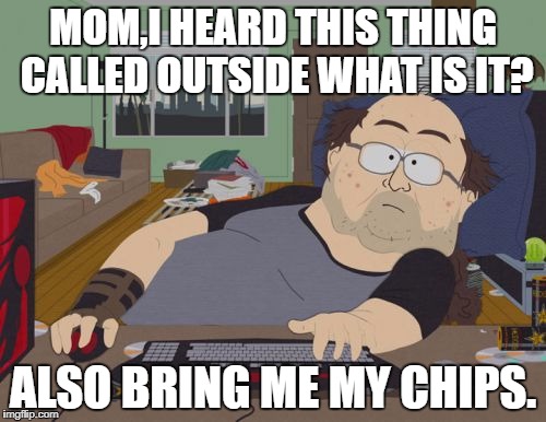 RPG Fan | MOM,I HEARD THIS THING CALLED OUTSIDE WHAT IS IT? ALSO BRING ME MY CHIPS. | image tagged in memes,rpg fan | made w/ Imgflip meme maker