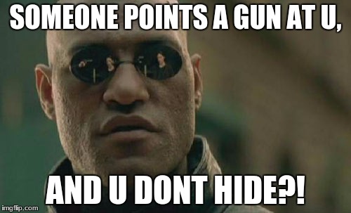 u will understand if u watch the matrix | SOMEONE POINTS A GUN AT U, AND U DONT HIDE?! | image tagged in memes,matrix morpheus | made w/ Imgflip meme maker