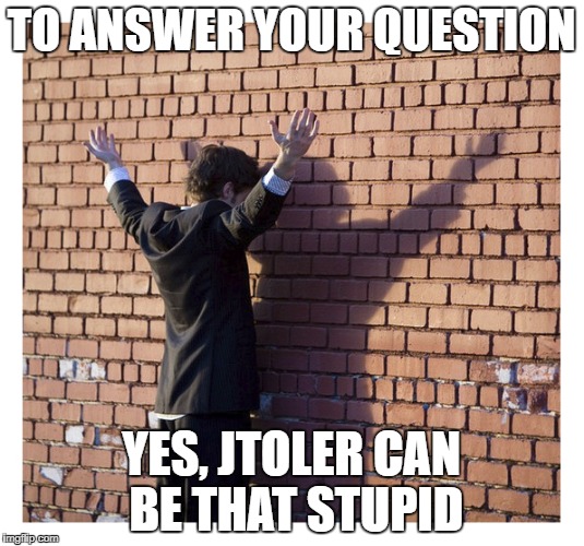 TO ANSWER YOUR QUESTION; YES, JTOLER CAN BE THAT STUPID | made w/ Imgflip meme maker