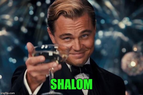 Leonardo Dicaprio Cheers Meme | SHALOM | image tagged in memes,leonardo dicaprio cheers | made w/ Imgflip meme maker