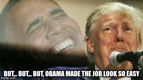 But,But,But | BUT,.. BUT,.. BUT, OBAMA MADE THE JOB LOOK SO EASY | image tagged in trump,nazi,republican,fascist,hate,fear | made w/ Imgflip meme maker