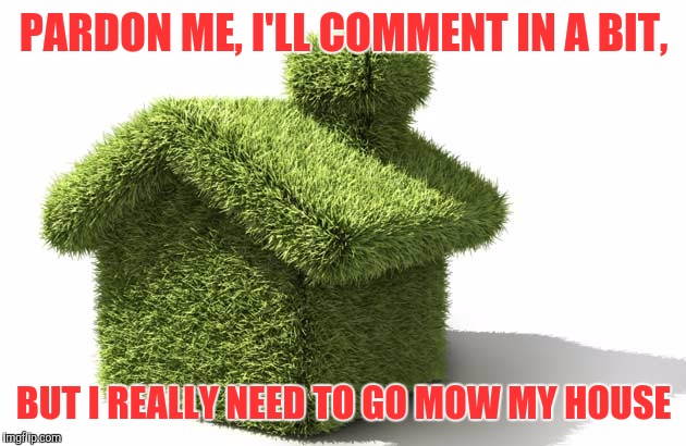 Memes | PARDON ME, I'LL COMMENT IN A BIT, BUT I REALLY NEED TO GO MOW MY HOUSE | image tagged in memes | made w/ Imgflip meme maker